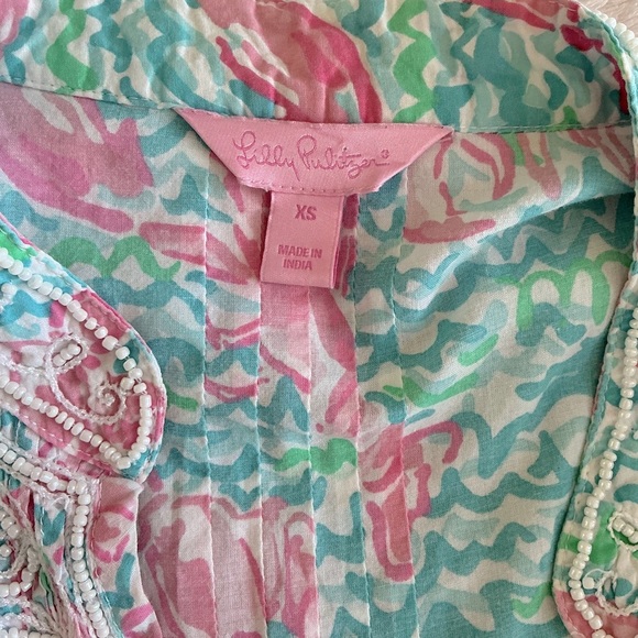 Y2K Lilly Pulitzer Sarasota Beaded Tunic in Lobstah Roll Print - Picture 12 of 14
